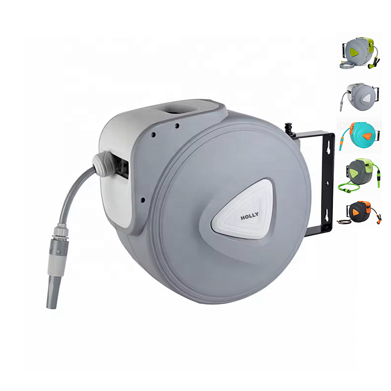 Auto Retractable Garden Hose Reel 1/2" X 15 Meter Wall Mount Hose Reel Any Length Lock 180 Swivel Bracket Hybrid Water Hose Reel