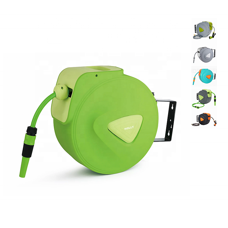 Auto Retractable Garden Hose Reel 1/2" X 15 Meter Wall Mount Hose Reel Any Length Lock 180 Swivel Bracket Hybrid Water Hose Reel