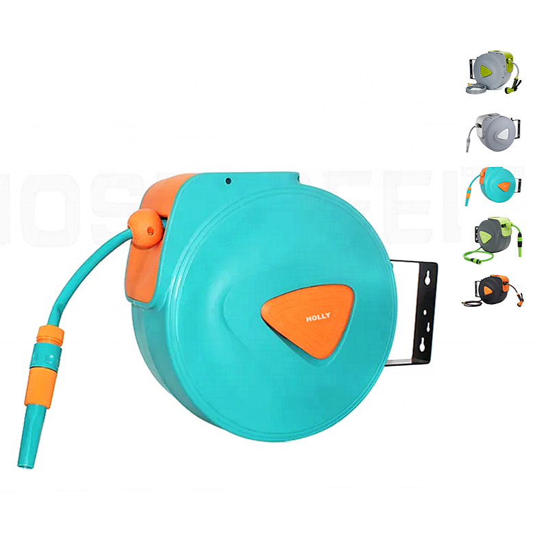 Auto Retractable Garden Hose Reel 1/2" X 15 Meter Wall Mount Hose Reel Any Length Lock 180 Swivel Bracket Hybrid Water Hose Reel