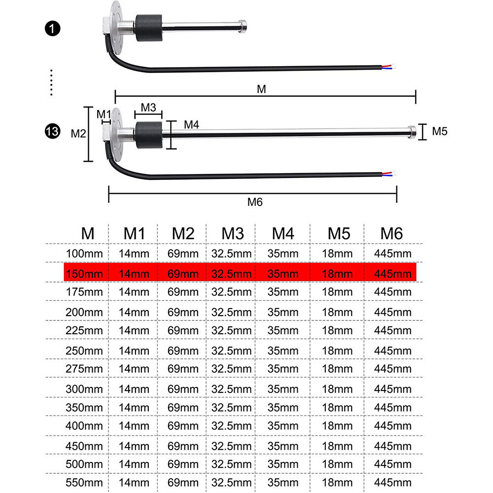 600mm Marine Boat RV Truck Fuel Water Tank Level Sensor Sender Sending Unit 0-190 Ohms 240-33ohms