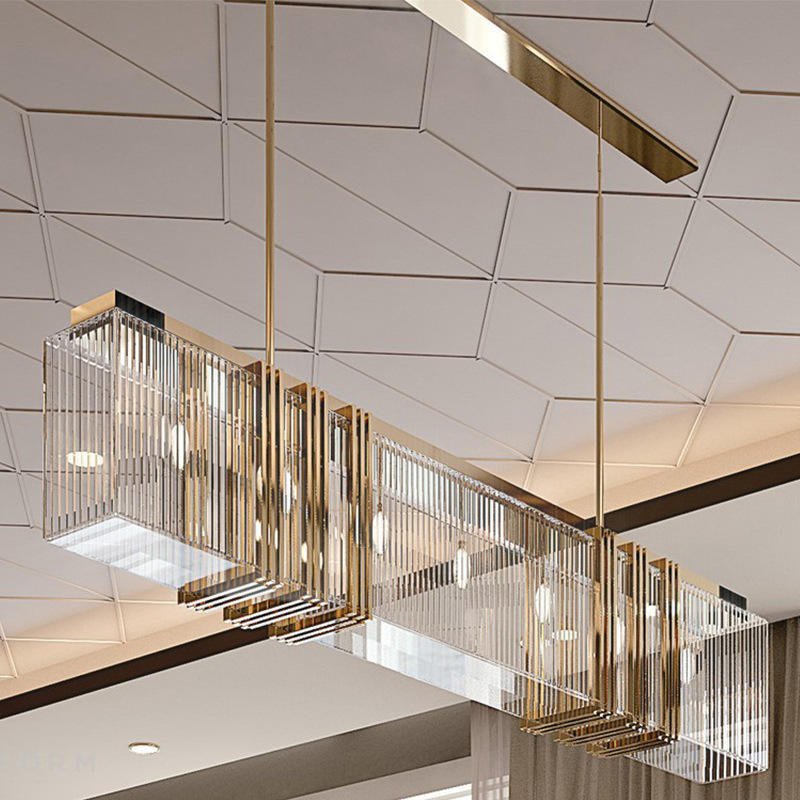 Metal Frame Pendant Light Fixtures Dining Room Rectangular Luxury Modern K9 Led Crystal Chandeliers