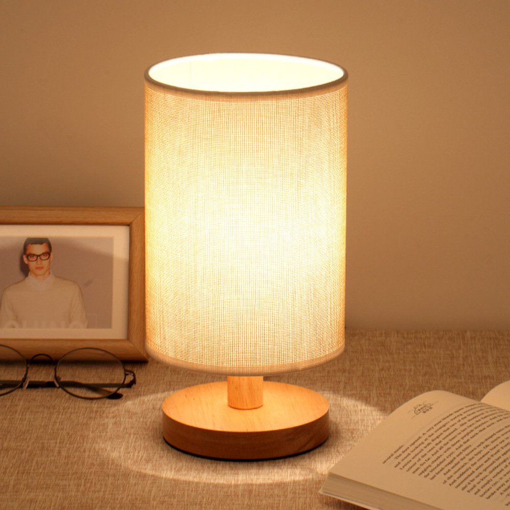 Nordic Wood Linen Usb Charge Led Small Nightlight Home Decor Medium-sized Classical Table Lamp with Soft Fabric for Bedroom
