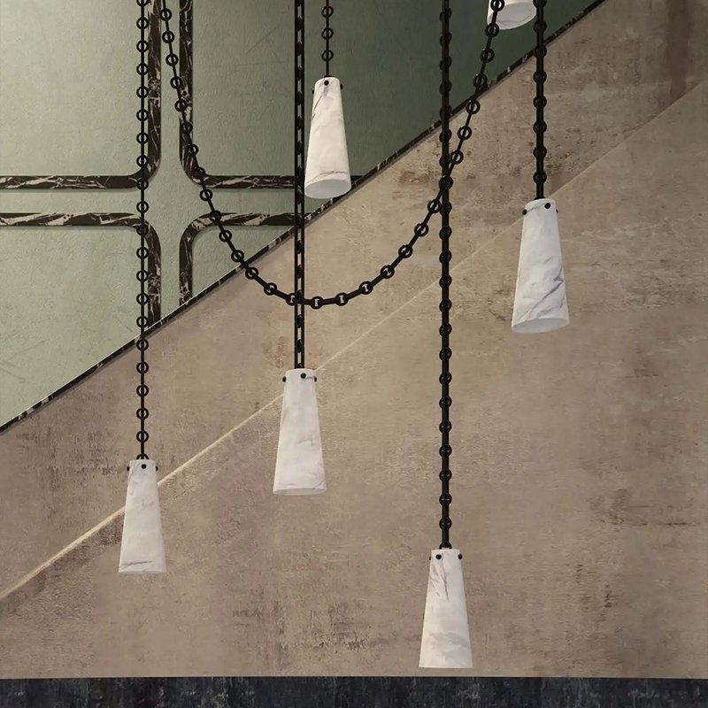 Custom Modern Interior American Style Design Conical Alabaster Pendant Light Kitchen Island Foyer Corridor Decorative Chandelier