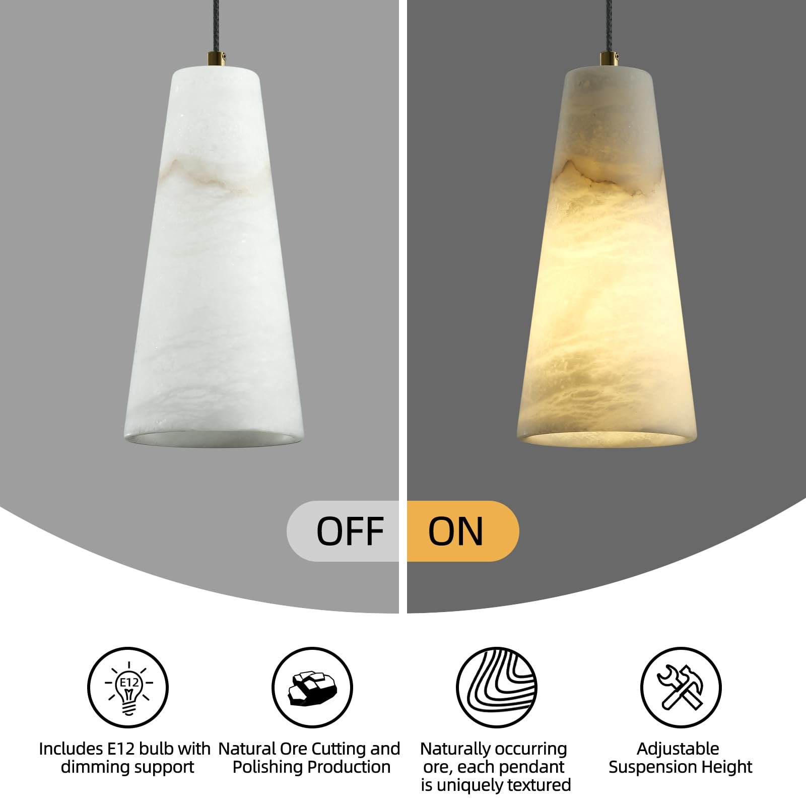 Custom Modern Interior American Style Design Conical Alabaster Pendant Light Kitchen Island Foyer Corridor Decorative Chandelier