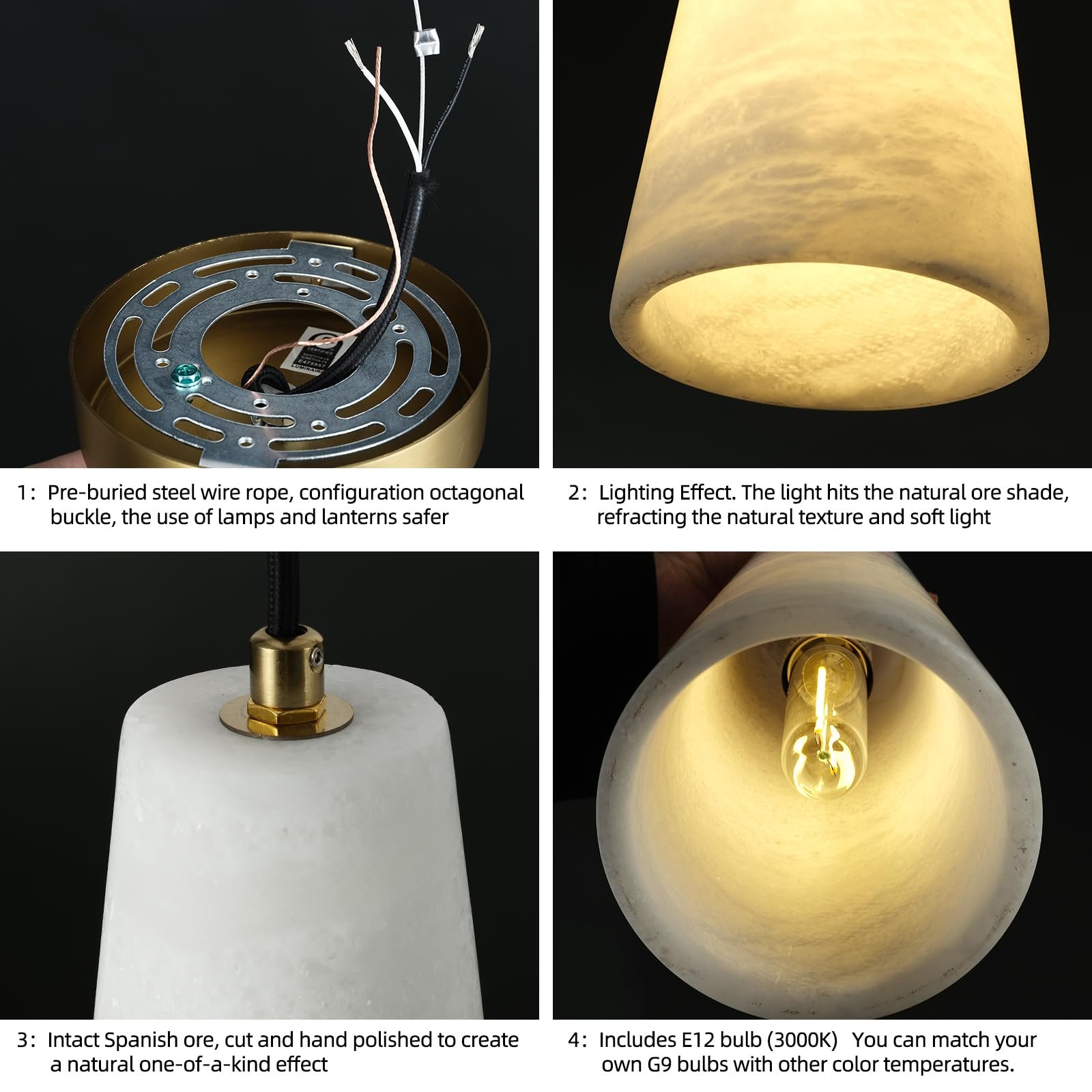 Custom Modern Interior American Style Design Conical Alabaster Pendant Light Kitchen Island Foyer Corridor Decorative Chandelier