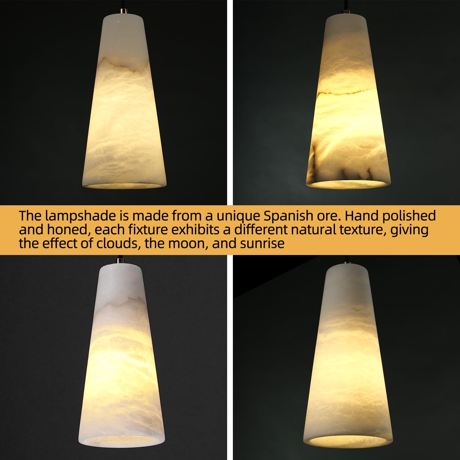 Custom Modern Interior American Style Design Conical Alabaster Pendant Light Kitchen Island Foyer Corridor Decorative Chandelier