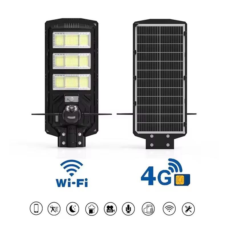 Omsen All in One Outdoor Waterproof Solar Street Light System Monitor Lamp With Cctv Camera 4G Wifi 450W