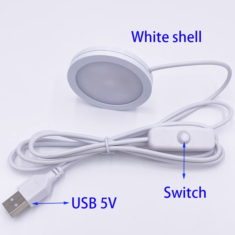 5V Ultrathin Puck Light Round USB Wardrobe Lights Rechargeable Indoor Bookcase Display Cabinet Lighting Surface Mount Puck Lamp