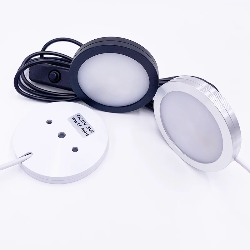 5V Ultrathin Puck Light Round USB Wardrobe Lights Rechargeable Indoor Bookcase Display Cabinet Lighting Surface Mount Puck Lamp