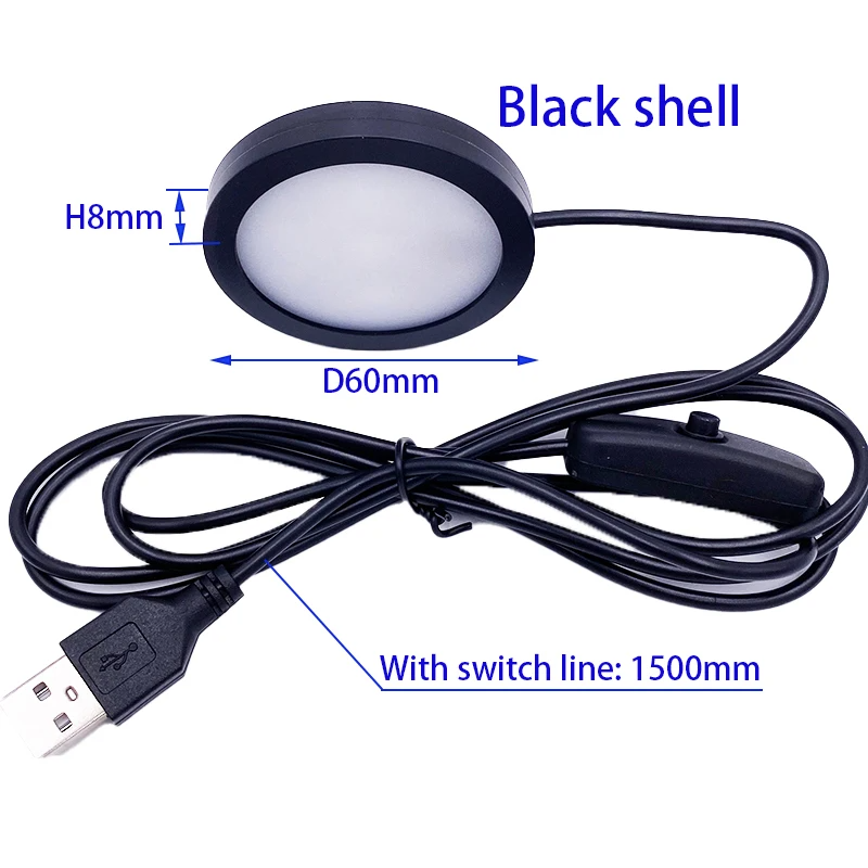 5V Ultrathin Puck Light Round USB Wardrobe Lights Rechargeable Indoor Bookcase Display Cabinet Lighting Surface Mount Puck Lamp