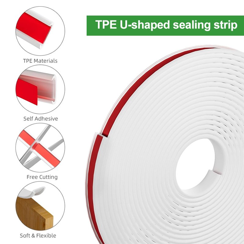 Self-Adhesive PVC/TPE U-Shaped Edge Trim Sealing Strip 5/8/9/12/14/15/16/18/20/25/30/36mm for Cabinets Moulding Cutting