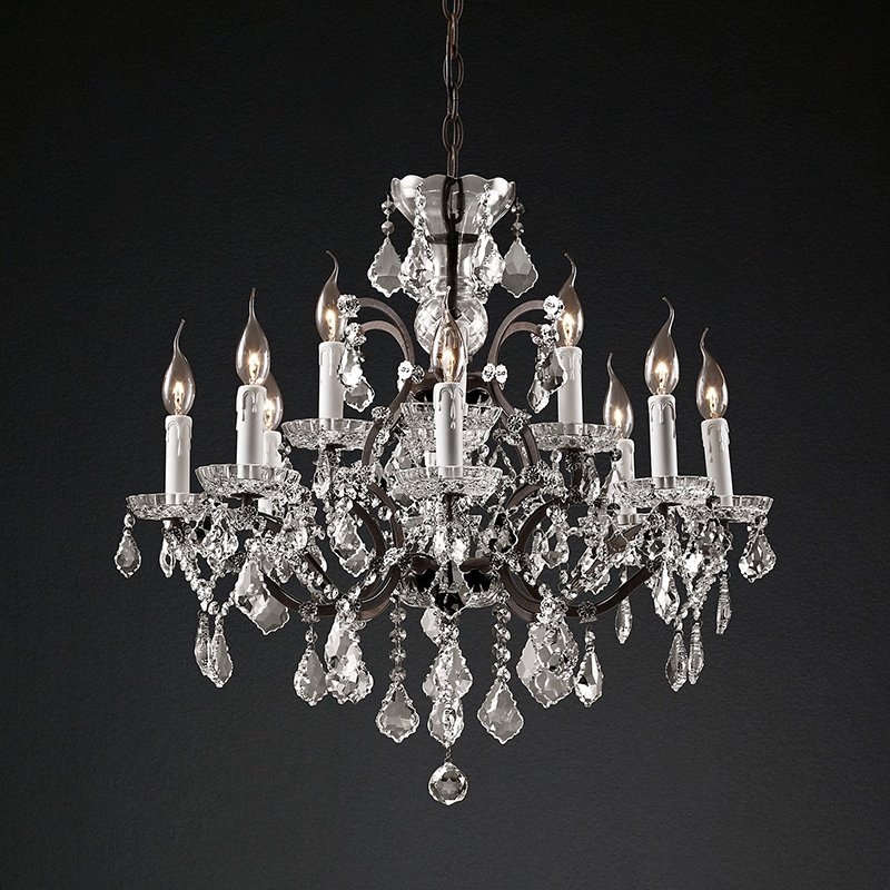 French Castle Palace Wedding Ceiling Luxury Crystal Pendant Black Candlestick Vintage Decoration Lighting Chandelier