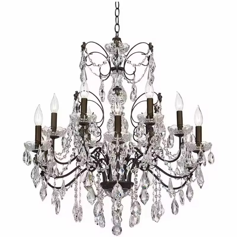 French Castle Palace Wedding Ceiling Luxury Crystal Pendant Black Candlestick Vintage Decoration Lighting Chandelier