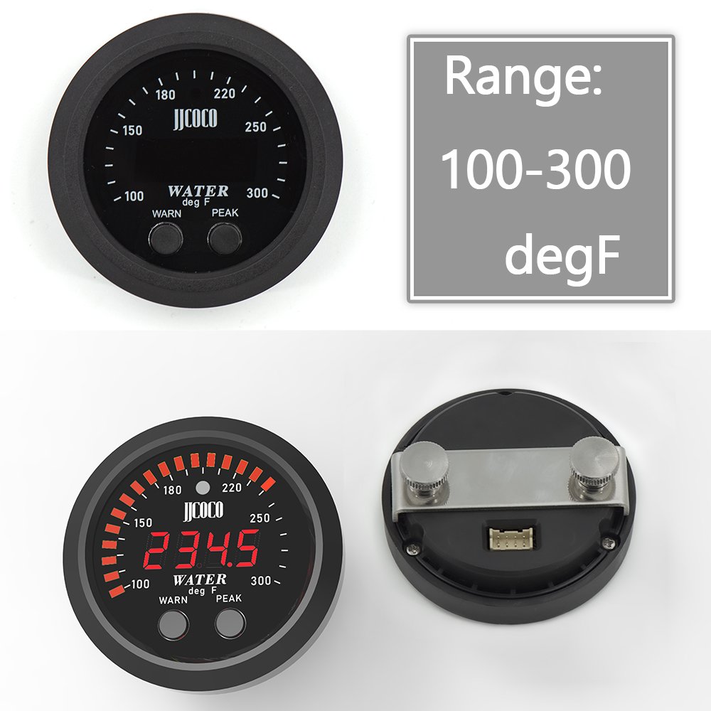 52mm Auto DC 12V Water Temperature Gauge with 1/8 NPT Sensor Car Digital Meter Red Display Temp 0-300F(-17~187C)