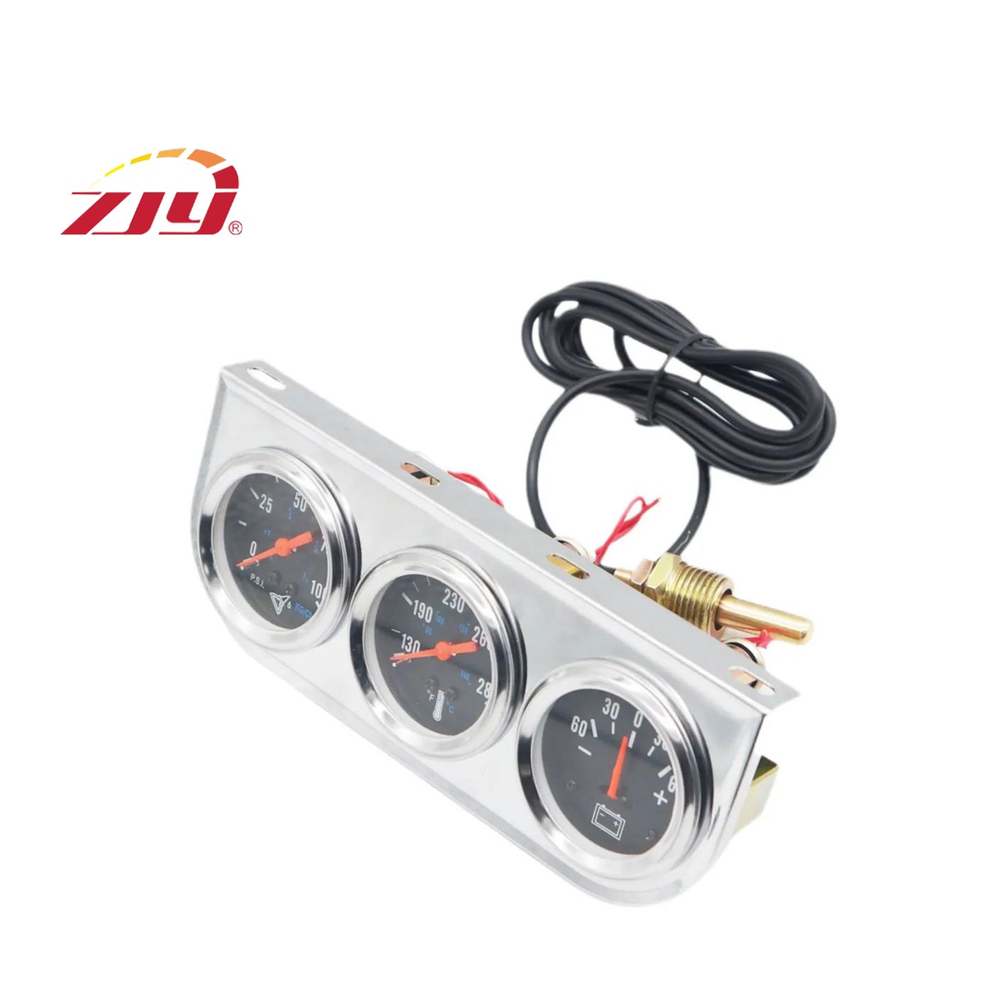 Universal 2'' 52mm Chrome Volt Water Temp Oil Pressure Triple 3 Gauge Set Gauges Kit