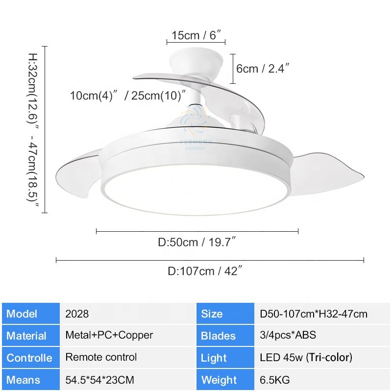 2028 New 42 Inch Invisible Fan Light 110 220v Decorative Bladeless Remote Control