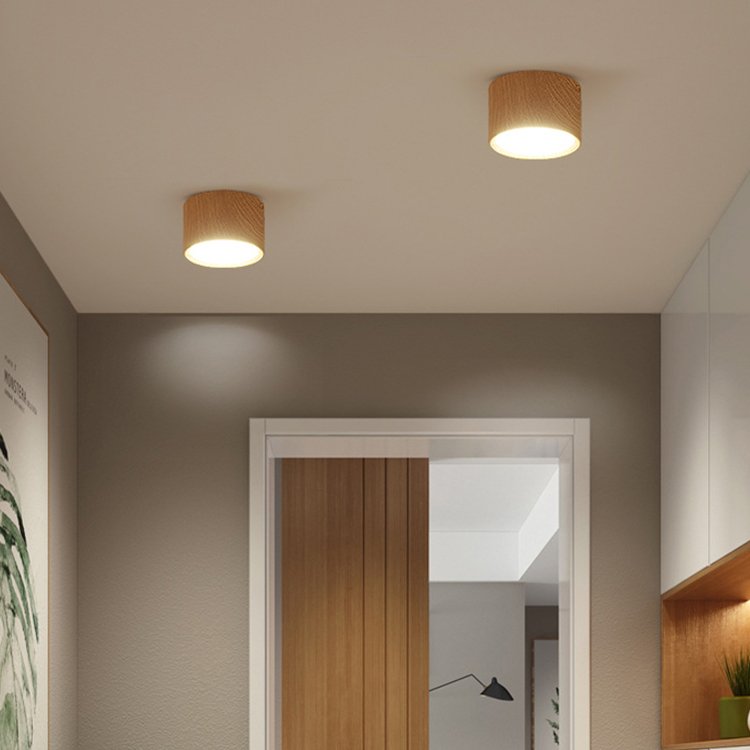 Surface Mounted Round Wooden LED Downlight 5W 3 Colors Ceiling Light Living Room Aisle Study Hotel Exhibition Hall Spotlight