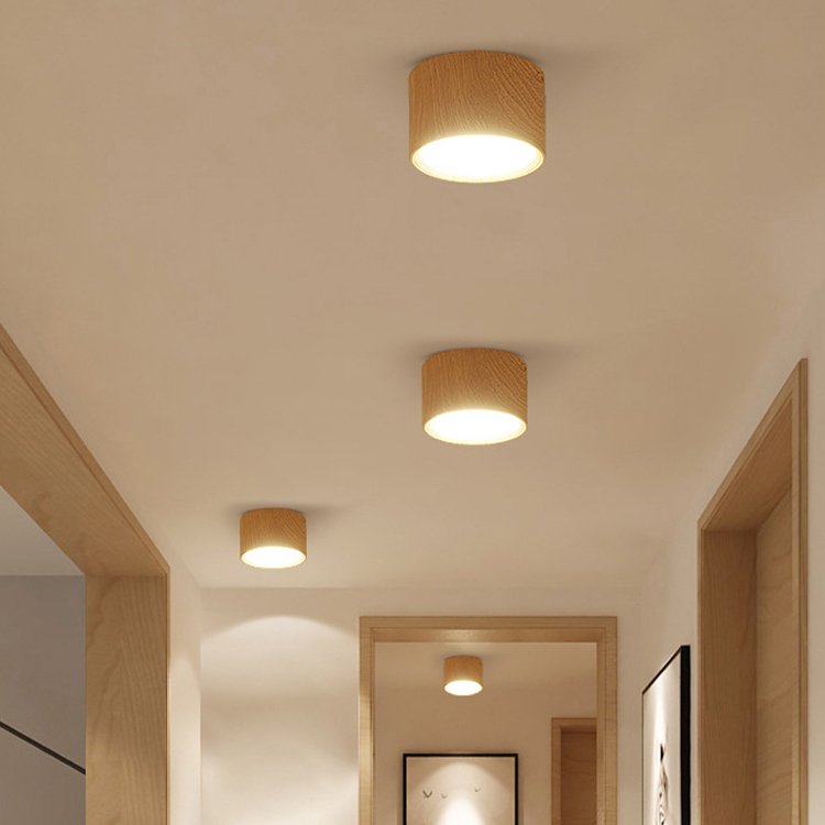 Surface Mounted Round Wooden LED Downlight 5W 3 Colors Ceiling Light Living Room Aisle Study Hotel Exhibition Hall Spotlight