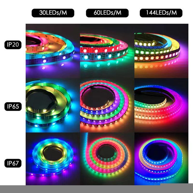 DC5V WS2812B Individually Addressable Led Strip 30/60/100/144 Leds/m Black/White PCB IP30/65/67 Smart RGBIC Led Light 1M to 5M