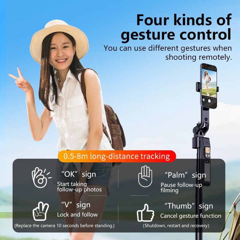 CL12P 1.8m 360 Gimbal Selfie Stick AI Intelligent Auto Face Tracking Tripod Stabilizer Phone Tripod with LED Fill Light