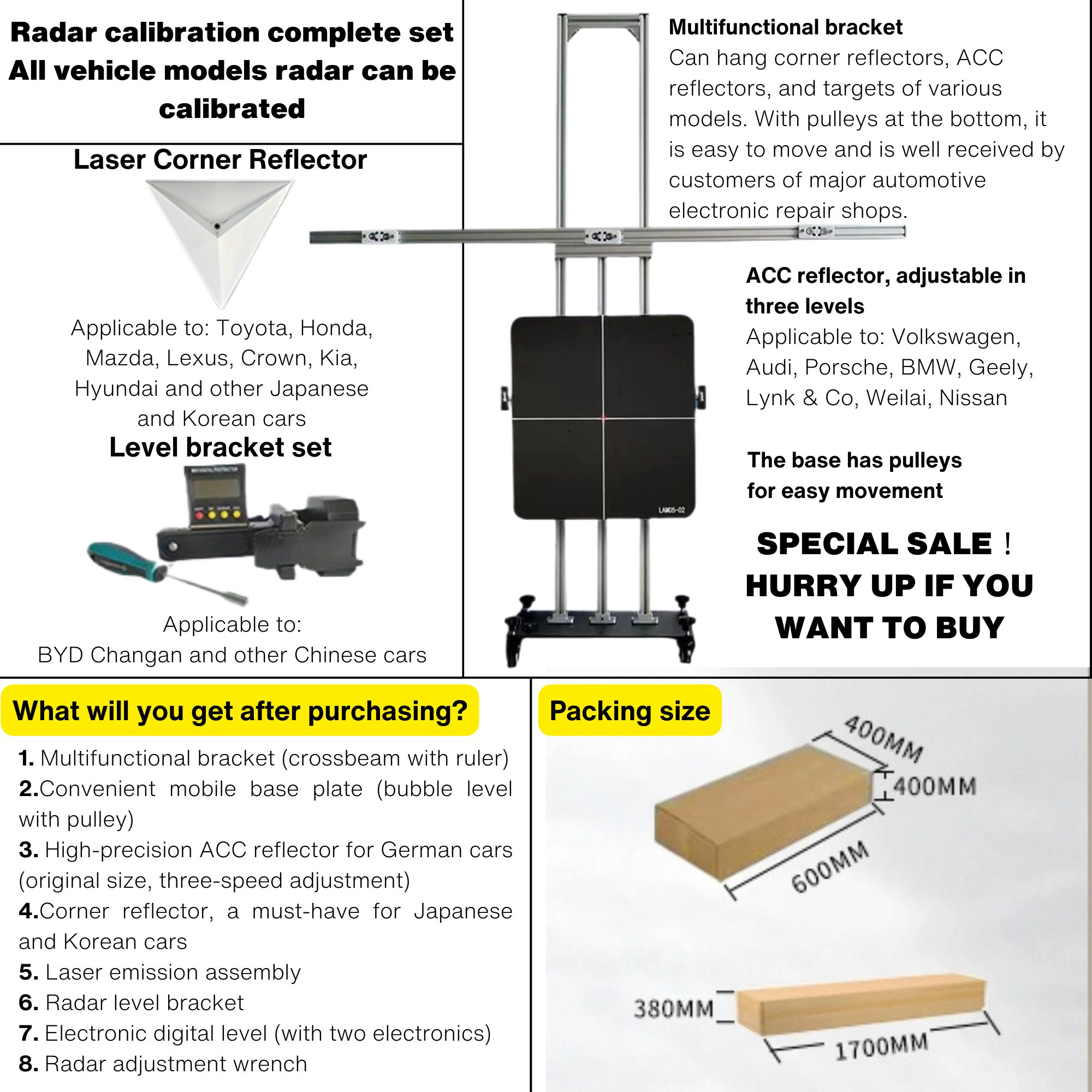 ADAS Calibration Tool Folding Full Set Automotive Acc Calibration Level Millimeter Wave Radar Angle Reflector
