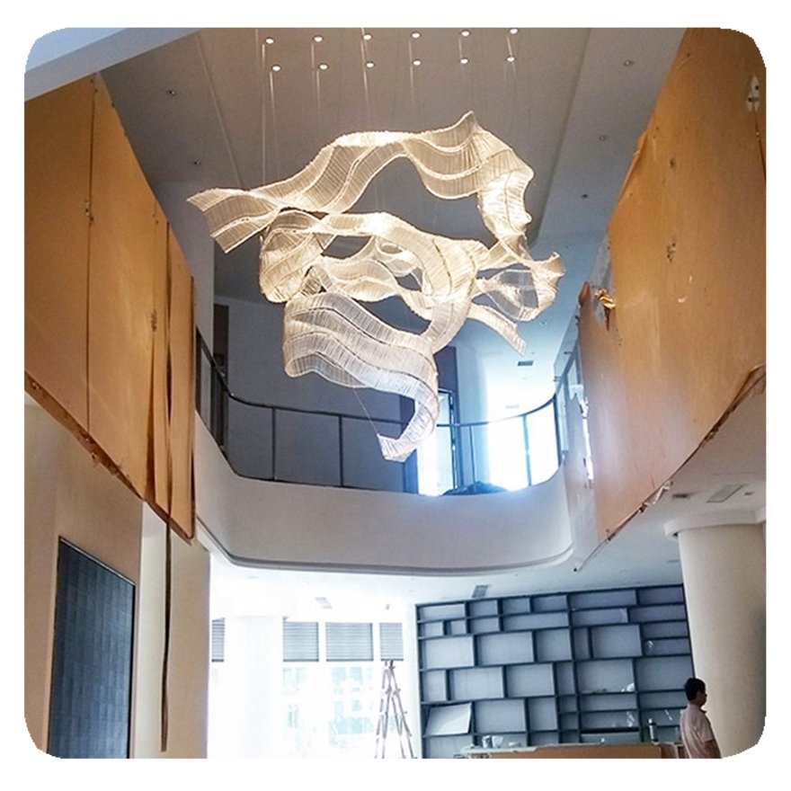 New Modern Custom Design Indoor Stairs Villa Hall Store Rotating Staircase Luxury Crystal Led Chandelier Pendant Light Lamp