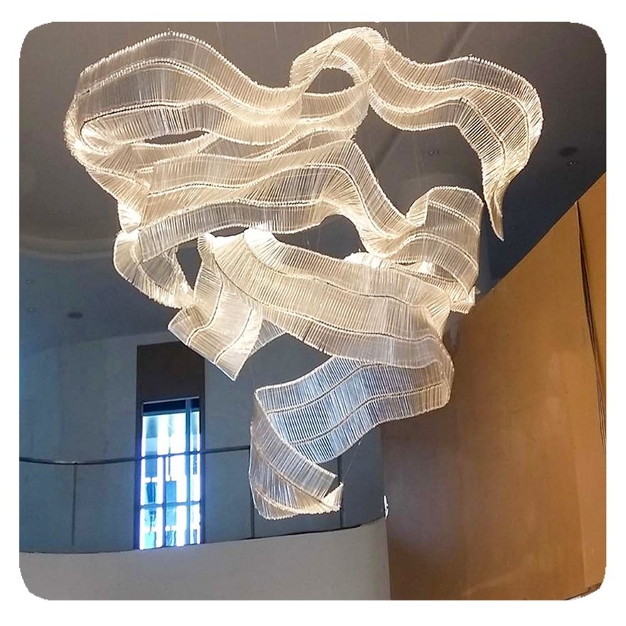 New Modern Custom Design Indoor Stairs Villa Hall Store Rotating Staircase Luxury Crystal Led Chandelier Pendant Light Lamp