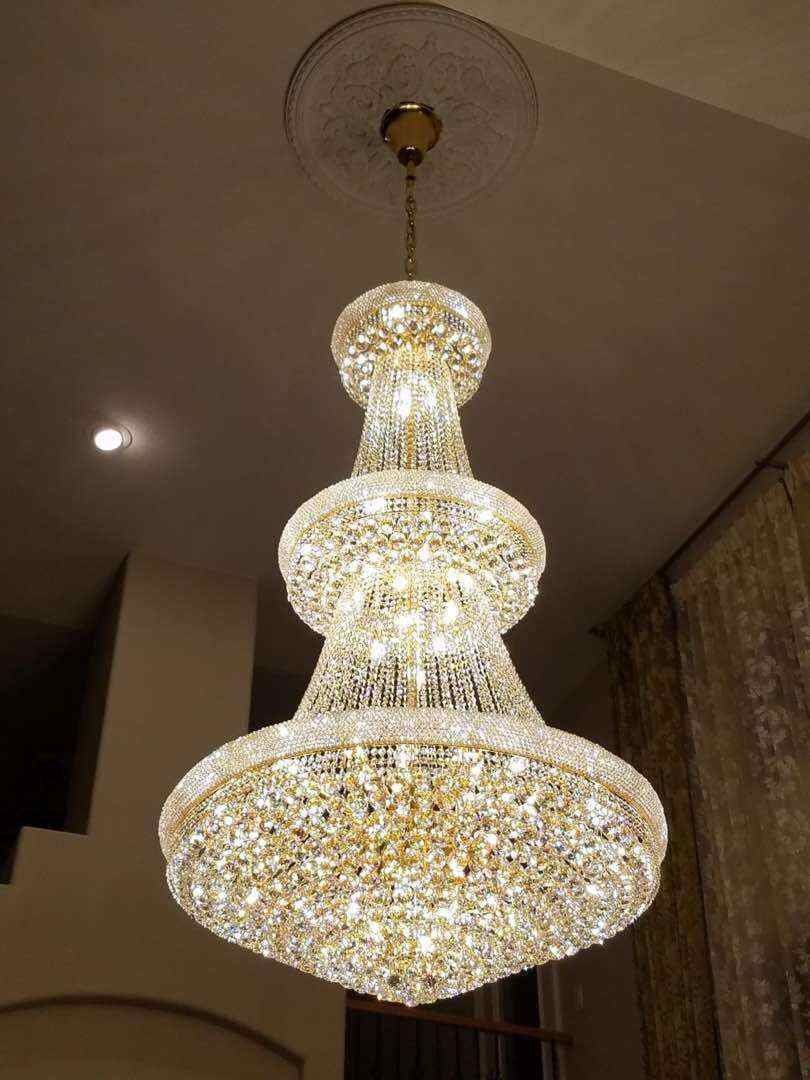 Custom Hotel Large Gold Long Chandeliers Ceiling Luxury Hanging Pendant Lights Lighting Led Staircase Modern Crystal Chandelier