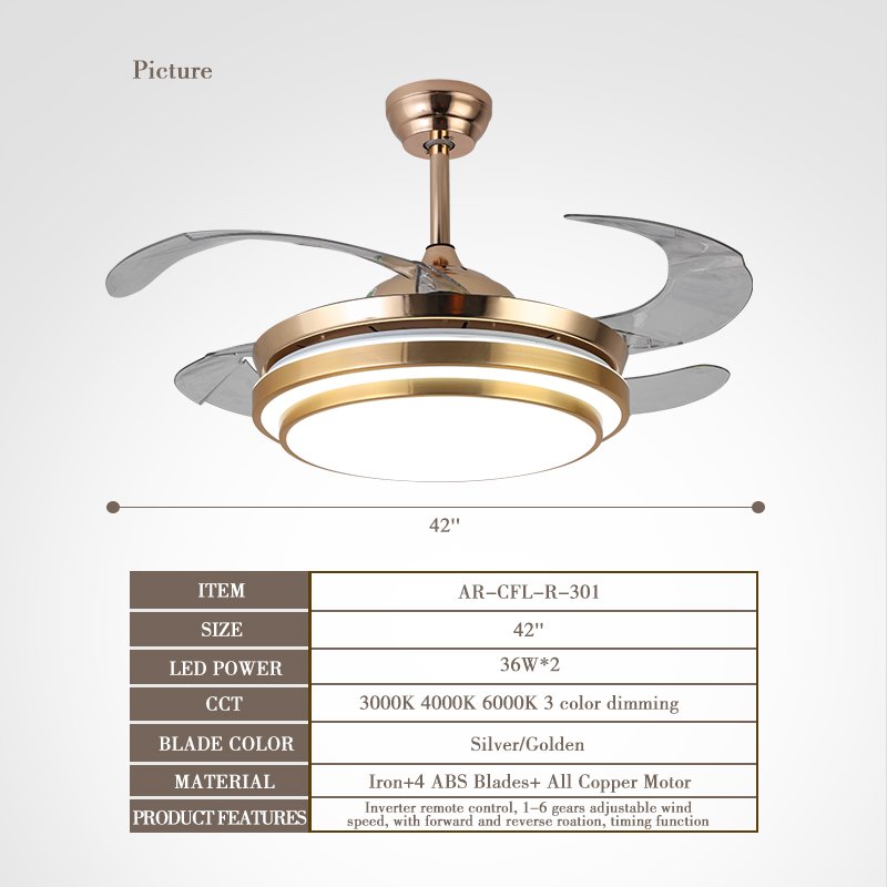 42'' Modern Multifunctional Chandelier Ceil Fan Light Pendant Retractable Led Ceiling Fan With Led Light Ceil and Remote