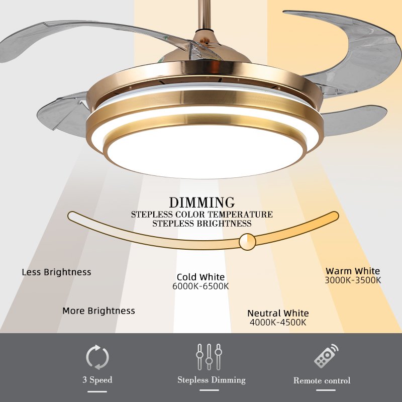 42'' Modern Multifunctional Chandelier Ceil Fan Light Pendant Retractable Led Ceiling Fan With Led Light Ceil and Remote