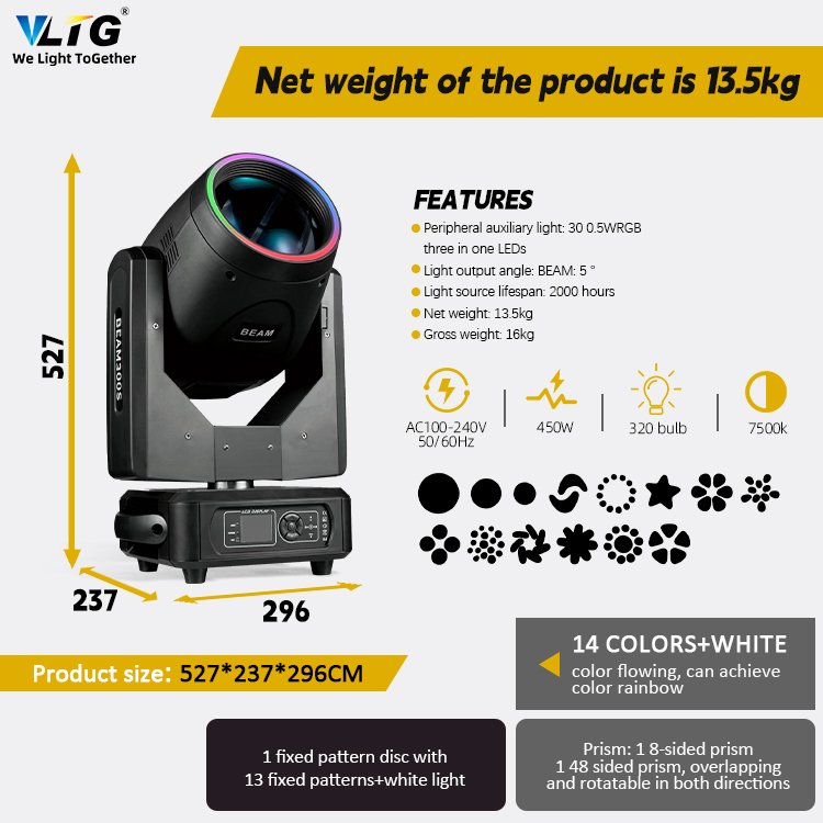 Sharpy Beam N295 Cabezas Mobiles 14R Eu Stockholm Tx Light Moving Head With Ring Effect Stage 295W