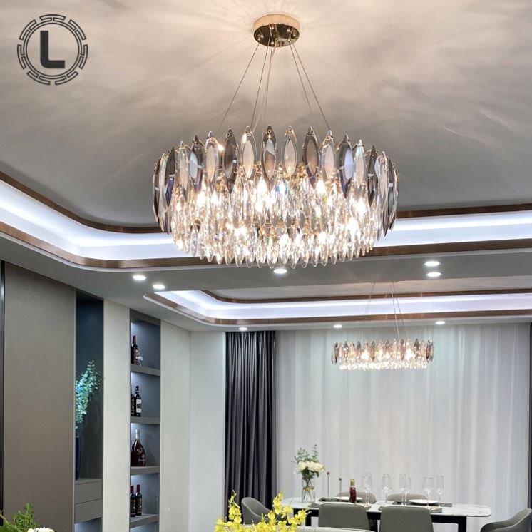 2021 European Round Indoor Hotel Wedding Luxury Lighting Decoration Led Modern Crystal Hanging Chandelier