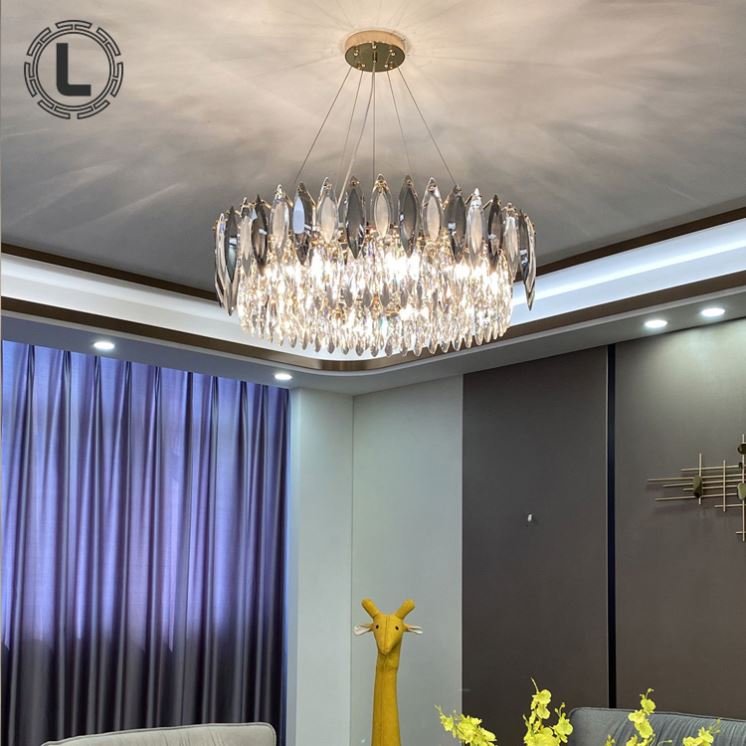 2021 European Round Indoor Hotel Wedding Luxury Lighting Decoration Led Modern Crystal Hanging Chandelier