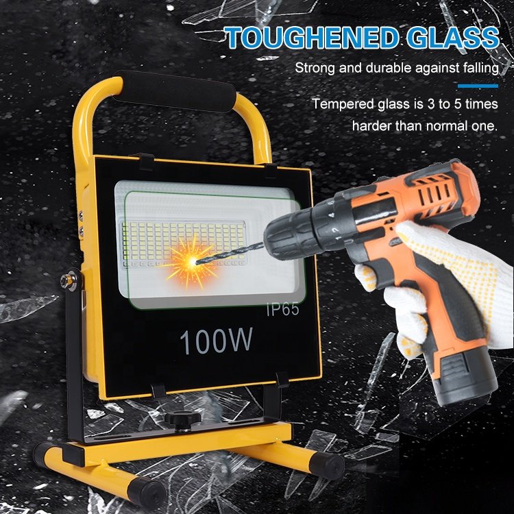 Handy Bright 100W Led Flood Light Led Work up Emergency Portable Rechargeable Light Solar Floodlight for Camping Stadium Light