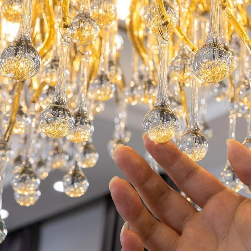 Modern Luxury Gold Water Drop Ceiling LED Tree Branch Chandeliers Ceiling Luxury Pendant Light Restaurant Crystal Chandeliers