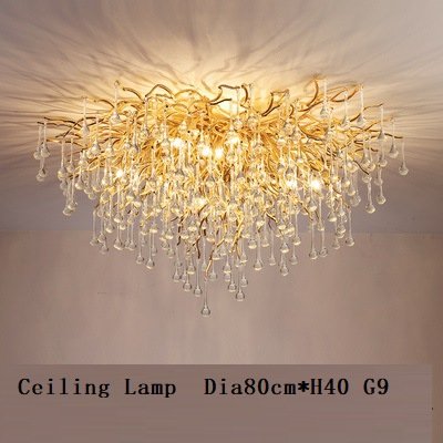 Modern Luxury Gold Water Drop Ceiling LED Tree Branch Chandeliers Ceiling Luxury Pendant Light Restaurant Crystal Chandeliers