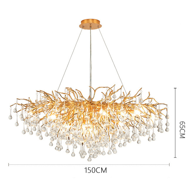Modern Luxury Gold Water Drop Ceiling LED Tree Branch Chandeliers Ceiling Luxury Pendant Light Restaurant Crystal Chandeliers