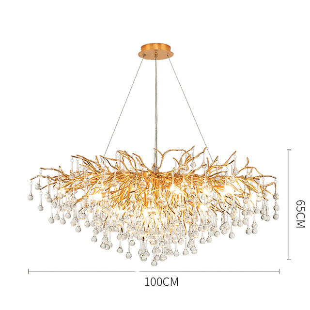 Modern Luxury Gold Water Drop Ceiling LED Tree Branch Chandeliers Ceiling Luxury Pendant Light Restaurant Crystal Chandeliers