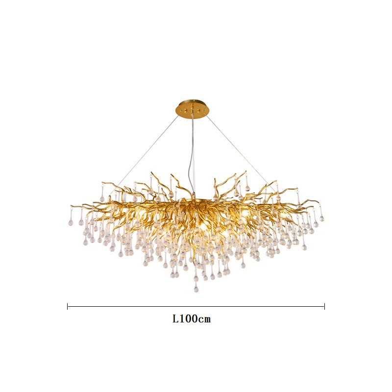 Modern Luxury Gold Water Drop Ceiling LED Tree Branch Chandeliers Ceiling Luxury Pendant Light Restaurant Crystal Chandeliers