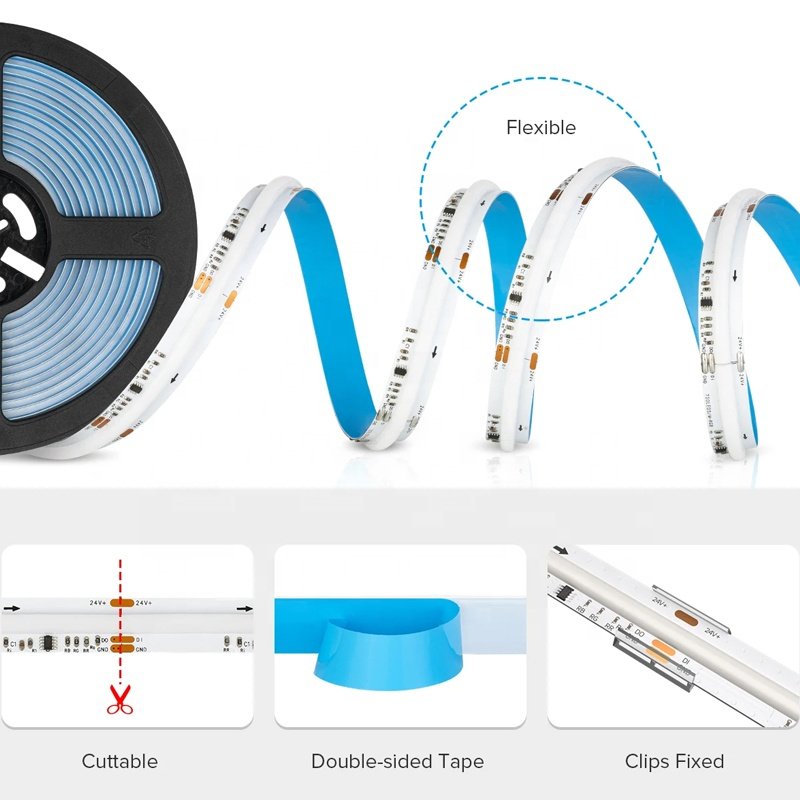 Ws2811 420 576 720Leds/m Rgb Cob LED Strip Light 10w/m 19w/m 10mm 12mm Rgbic Flexible Led Strip for Home Office Building