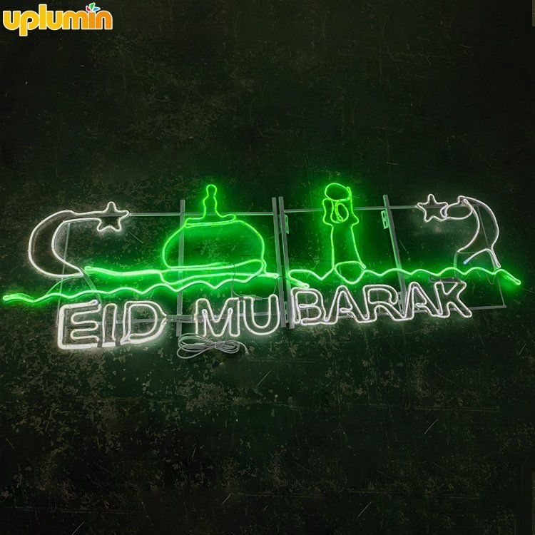 Decorative Outdoor Decorative Ramadan Decor Crescent Moon Star Motif Light LED Metal Ornament Pole Light