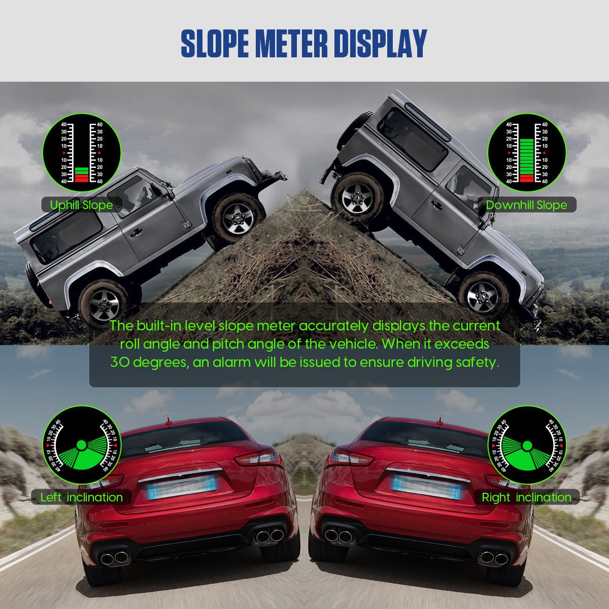 Factory M60 Auto Road Accessories Digital Tilt Meter GPS Speed Slope HUD Clock Compass Inclinometer Speedometer Slope Meter for