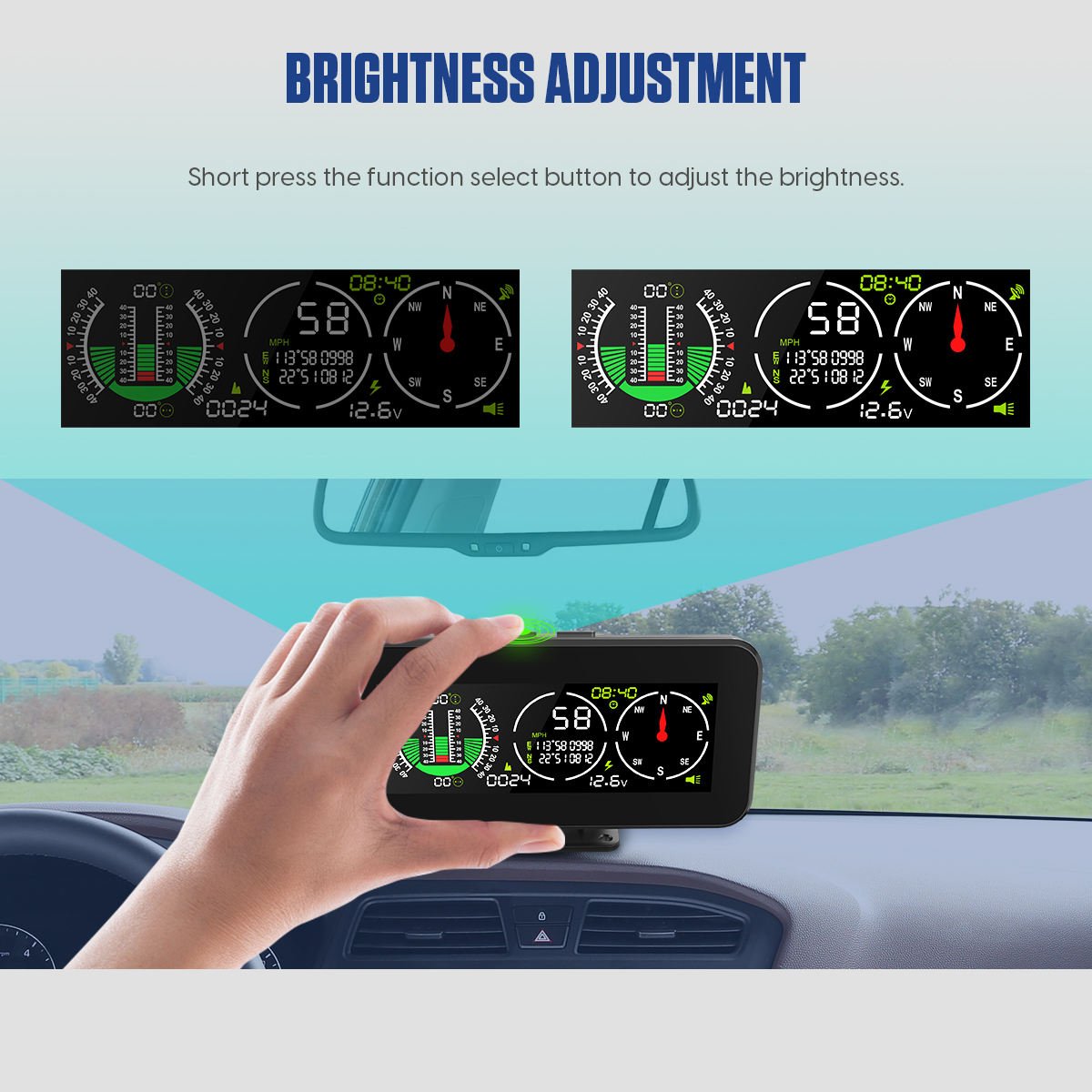 Factory M60 Auto Road Accessories Digital Tilt Meter GPS Speed Slope HUD Clock Compass Inclinometer Speedometer Slope Meter for