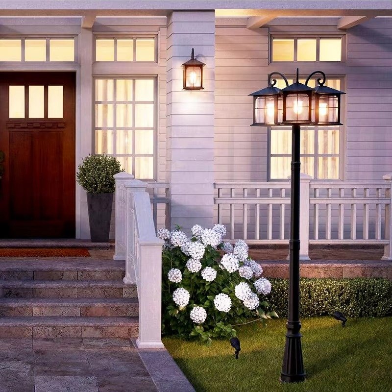 Three head antique style outdoor lighting decoration garden street lamp post creative retro outdoor landscape lamp for garden