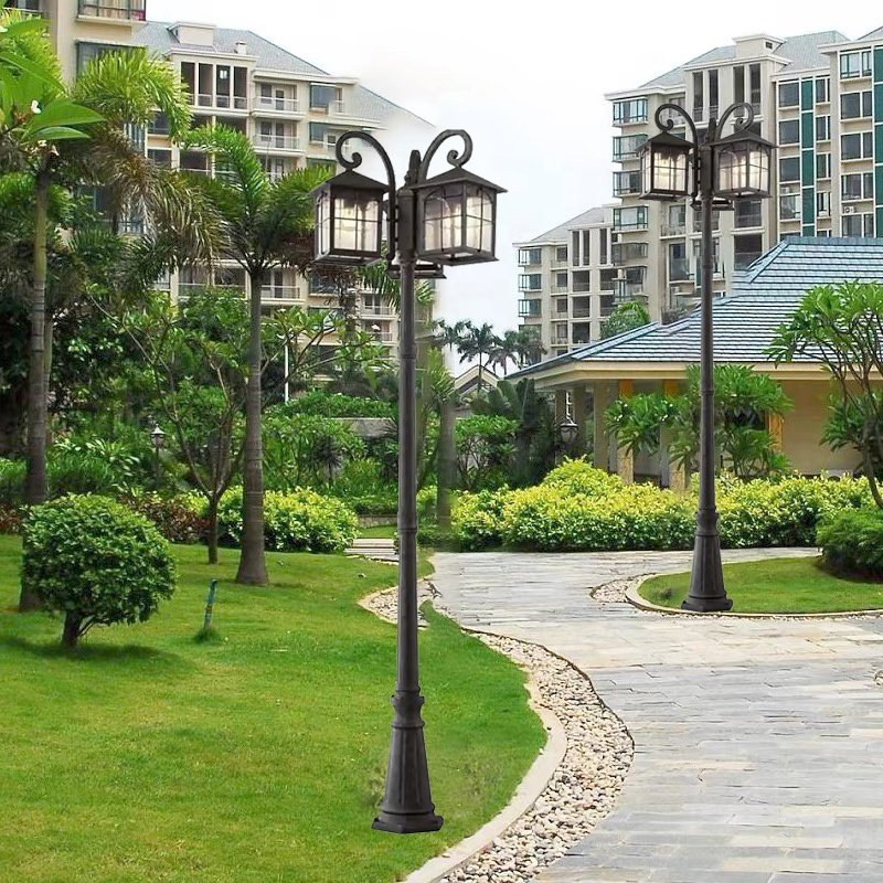 Three head antique style outdoor lighting decoration garden street lamp post creative retro outdoor landscape lamp for garden
