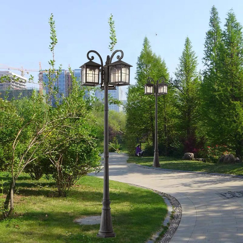 Three head antique style outdoor lighting decoration garden street lamp post creative retro outdoor landscape lamp for garden