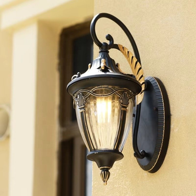 External Outdoor Wall Lamp Main Powered Black Retro Lantern LED Wall Lamp Outdoor Light LED Wall Lamp