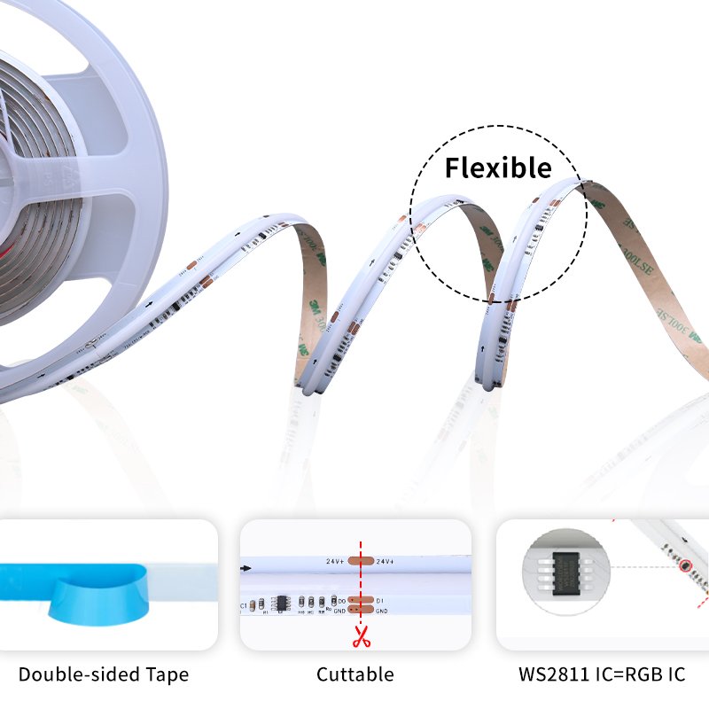 Coxo Flowing Water Addressable Dreamcolor 5 Meter Flexible Smart Magic Pixel Digital Ws2811 Cob Rgbic Led Strip Lights 12v 24v