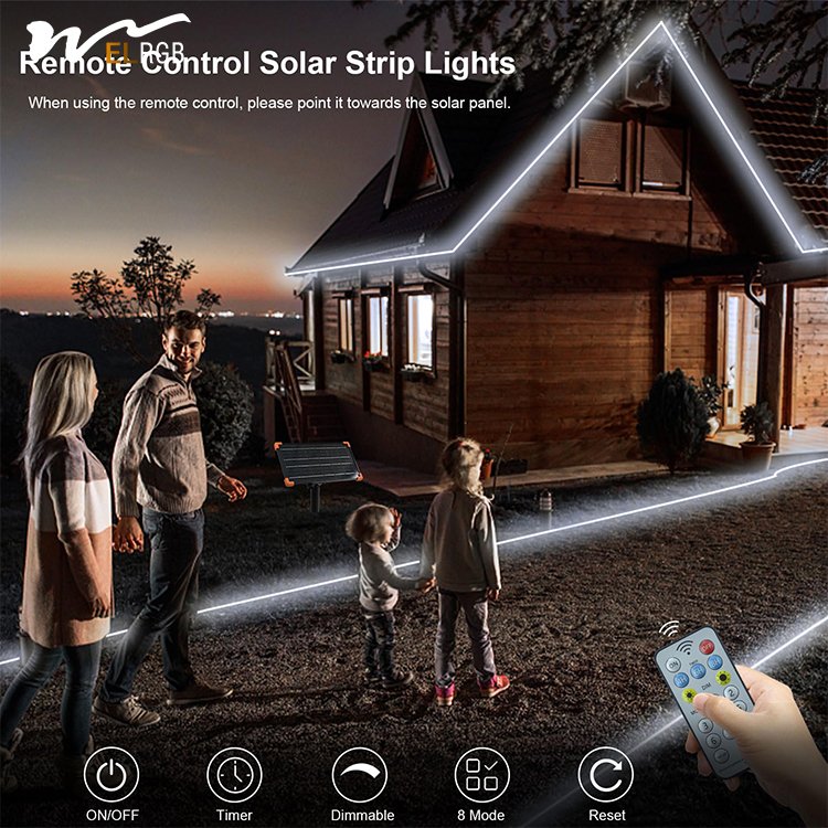 Outdoor Solar LED Garden Lights IP68 Waterproof Acrylic Tape Remote Control Self-adhesive Cutting Automatic On/off Rope Light