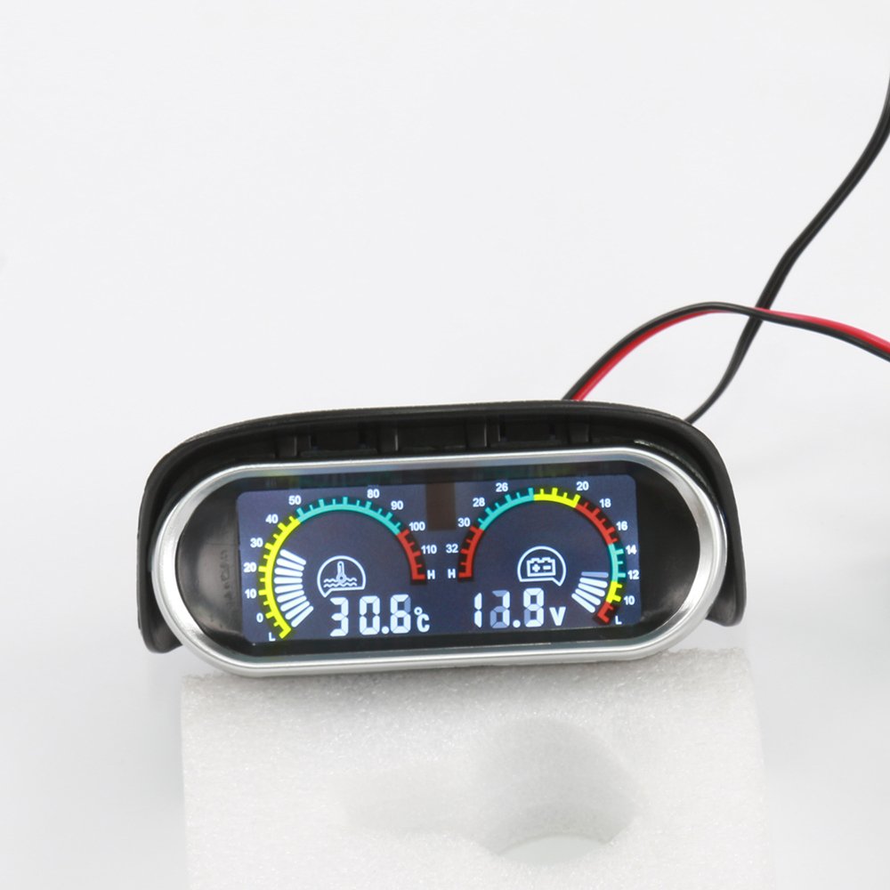 Ramainer Universal 2 in 1 LCD Car Digital Water Temp Gauge Voltmeter Water Temperature Sensor 10mm 12V 24V Volt Meter
